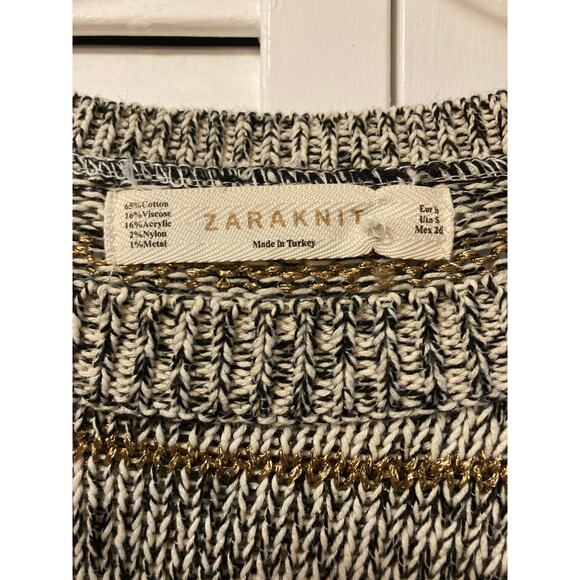 Zara Knit Black/White/Gold Sweater Sz Small - Picture 3 of 10
